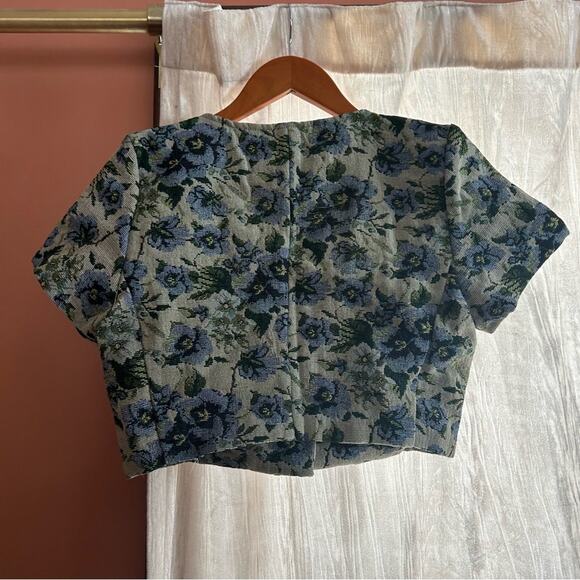 En Saison Passion Top Jacquard Vintage Floral Tapestry Short Sleeve Button NWT S - Picture 5 of 6